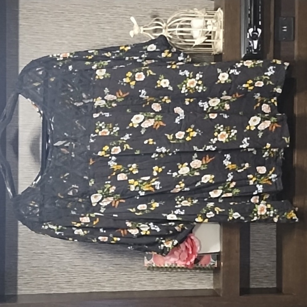 Studio West Top Blouse Floral Puff Sleeves Decorative Neck Print Size 3X…